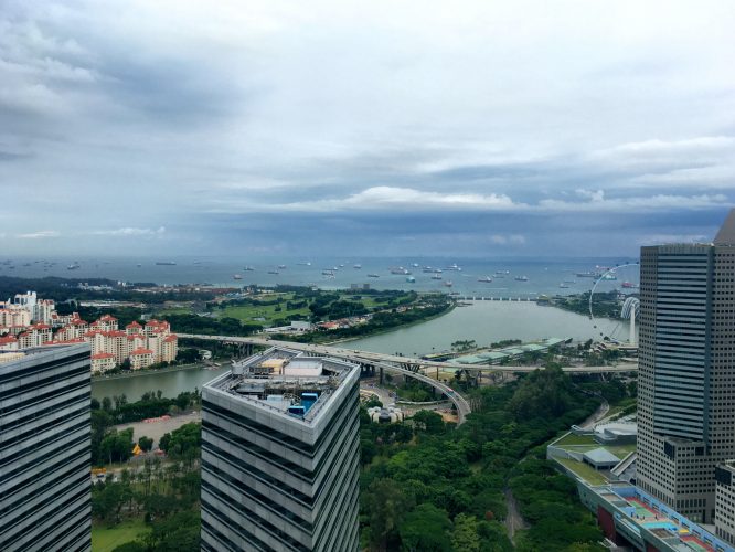 There's a second "city" on the oceans close to Singapore: A large part of the crews on these ships is not allowed to enter Singapore.